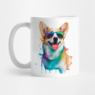 Rainbow Corgi in Sunglasses Funny Corgi Dog Lovers Mug